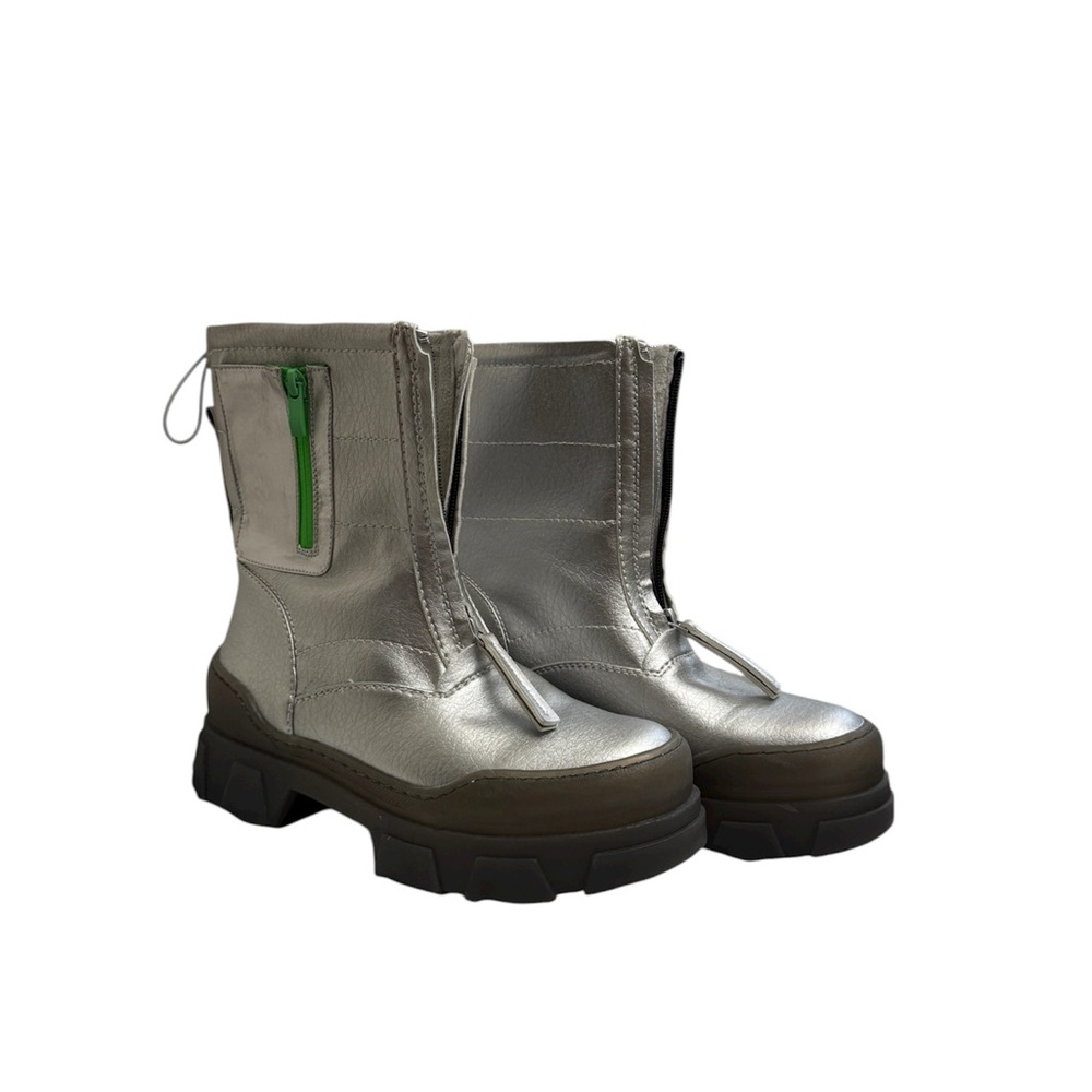 Franco Sarto Silver Combat Boots with Green Accent